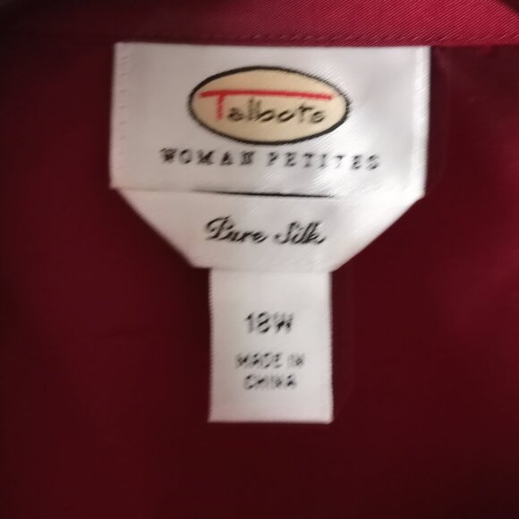 'Talbots' 100% Shantung Silk Claret Red Blouse 3/4 Sleeve Size 18W - Picture 2 of 11